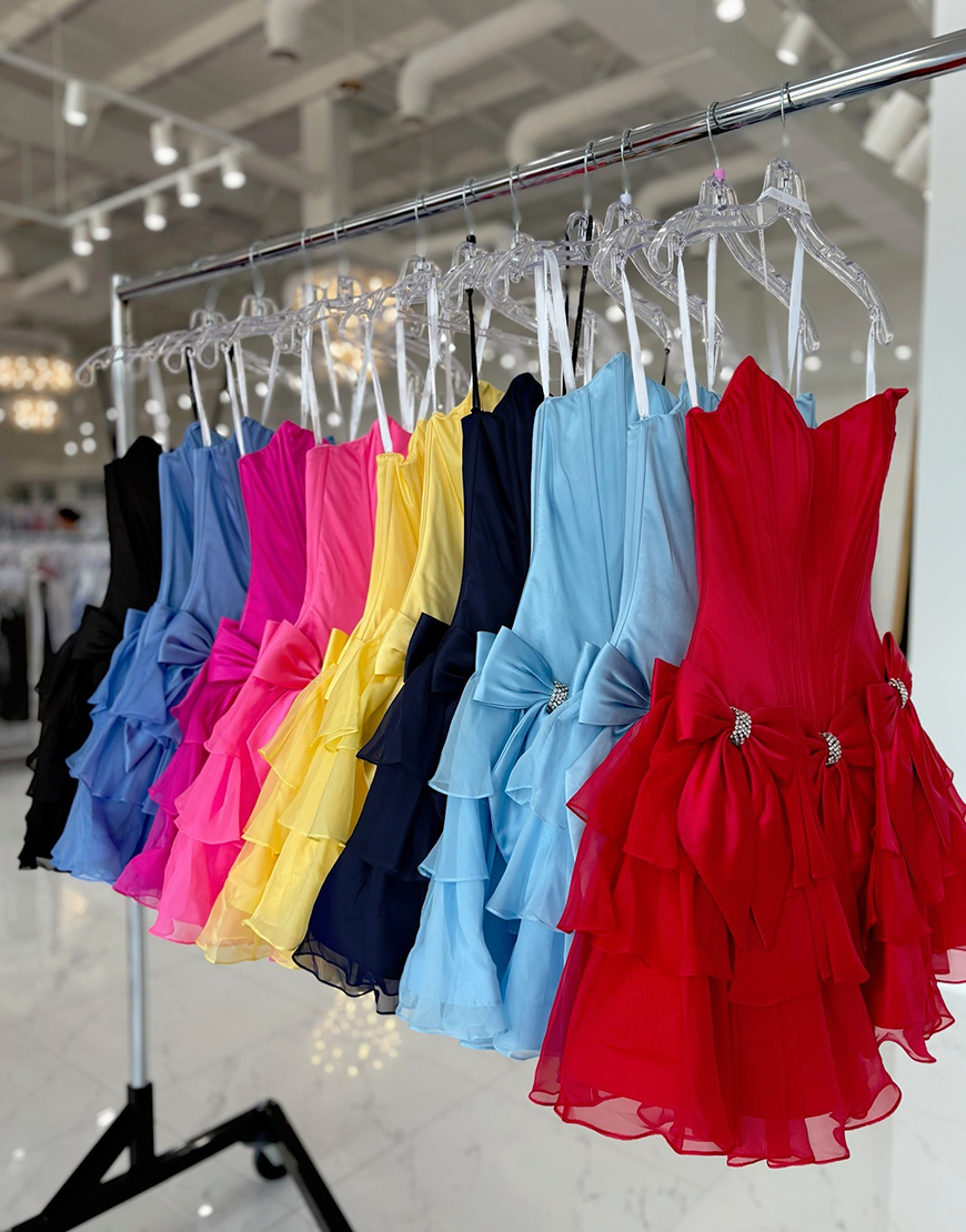 Sparkly Blue Beaded A Line Short Corset Homecoming Dress with Bows