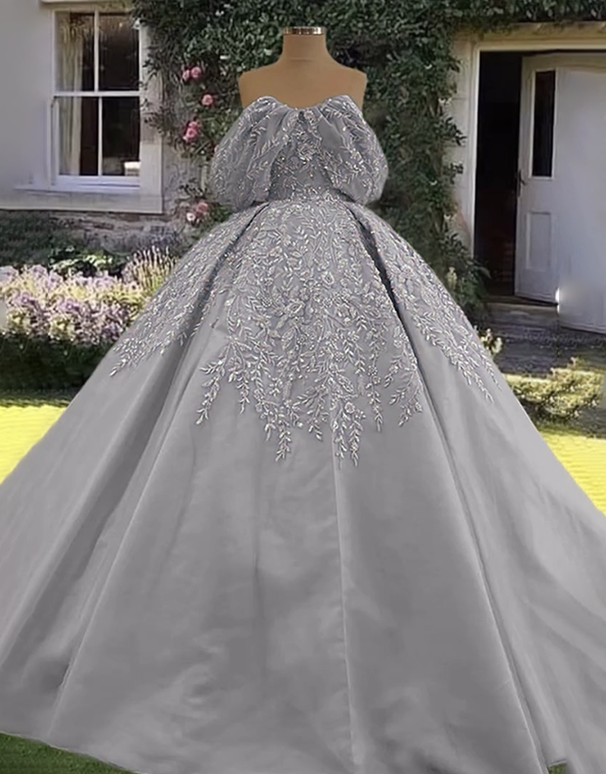 Purple Off The Shoulder Satin Princess Ball Gown Long Quinceanera Dress with Appliques