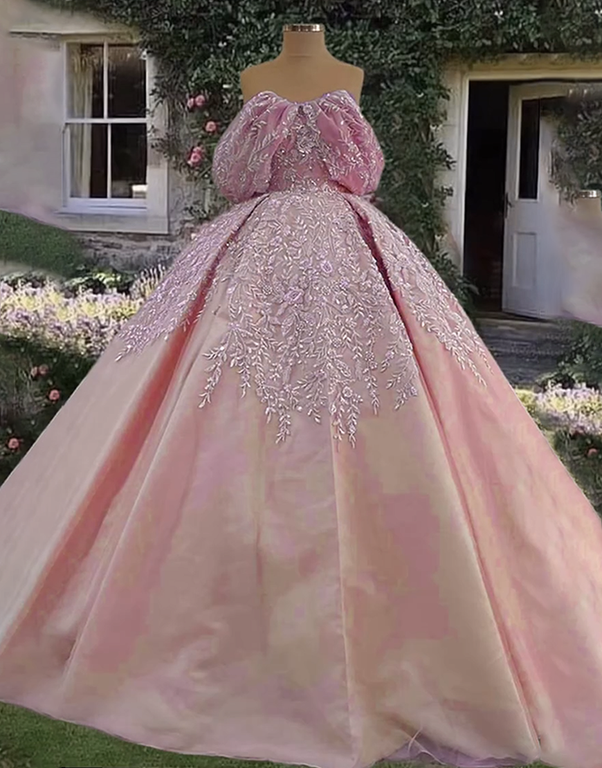 Purple Off The Shoulder Satin Princess Ball Gown Long Quinceanera Dress with Appliques