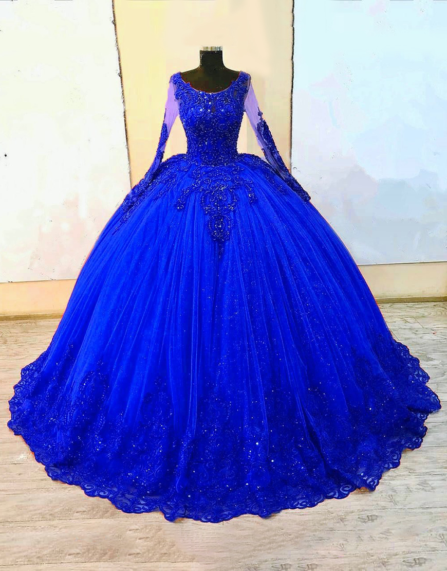 Sparkly Purple Princess Ball Gown Long Sleeves Quinceanera Dress with Appliques