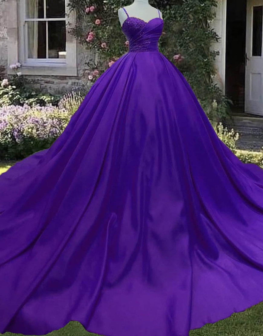 Sparkly Purple Princess Ball Gown Satin  Long Quinceanera Dress with Sequins