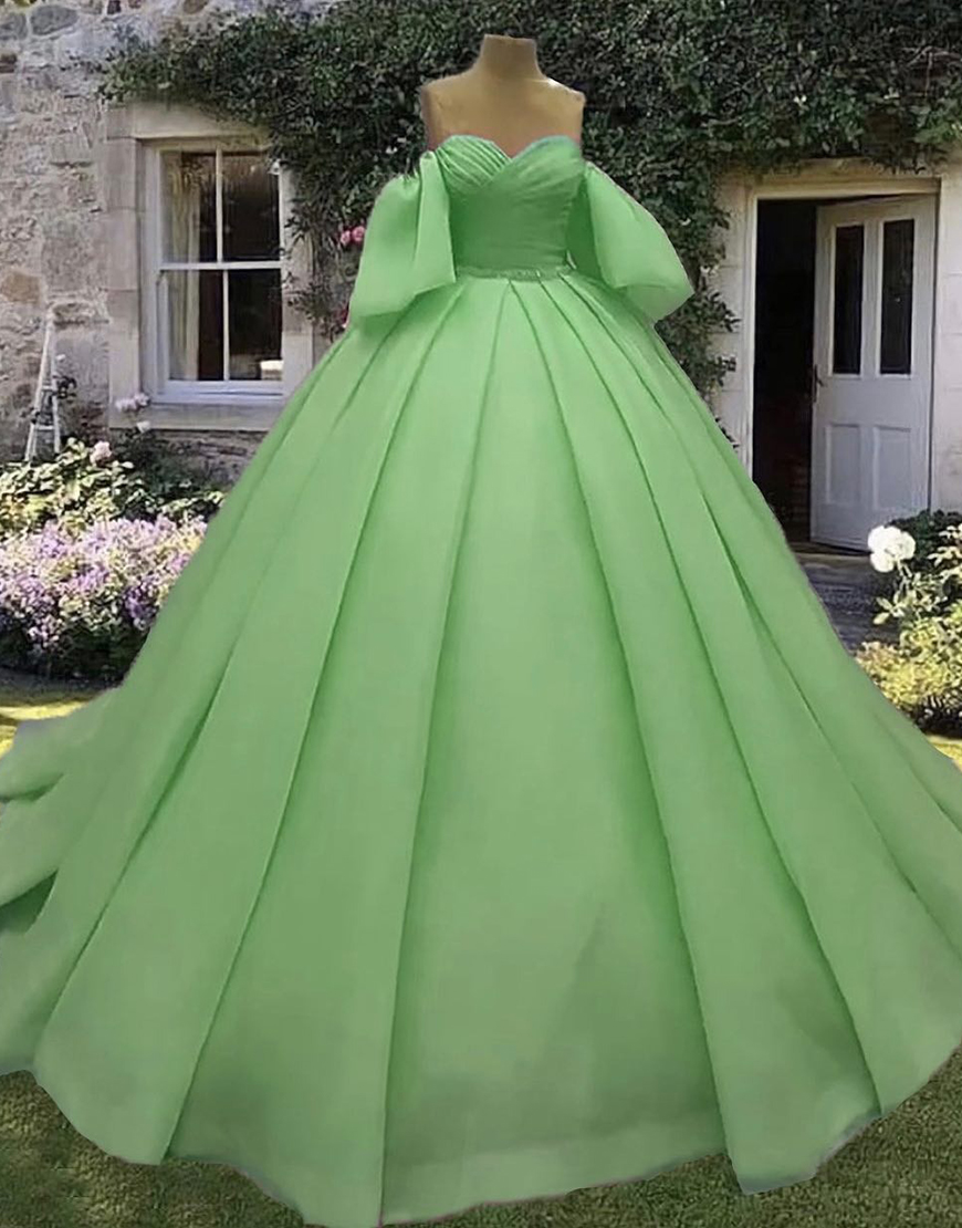Green Ruched Princess Ball Gown Long Quinceanera Dress with Sleeves