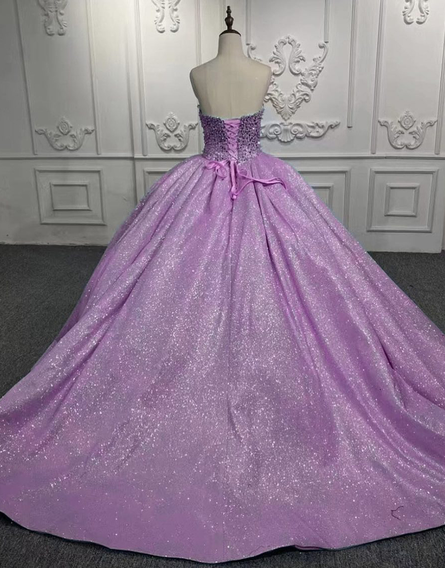 Sparkly Lilac Princess Ball Gown Sequins Sweetheart Long Quinceanera Dress