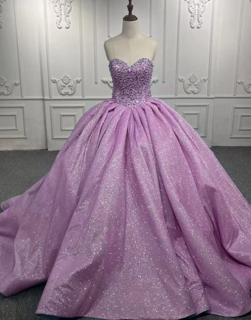 Sparkly Lilac Princess Ball Gown Sequins Sweetheart Long Quinceanera Dress
