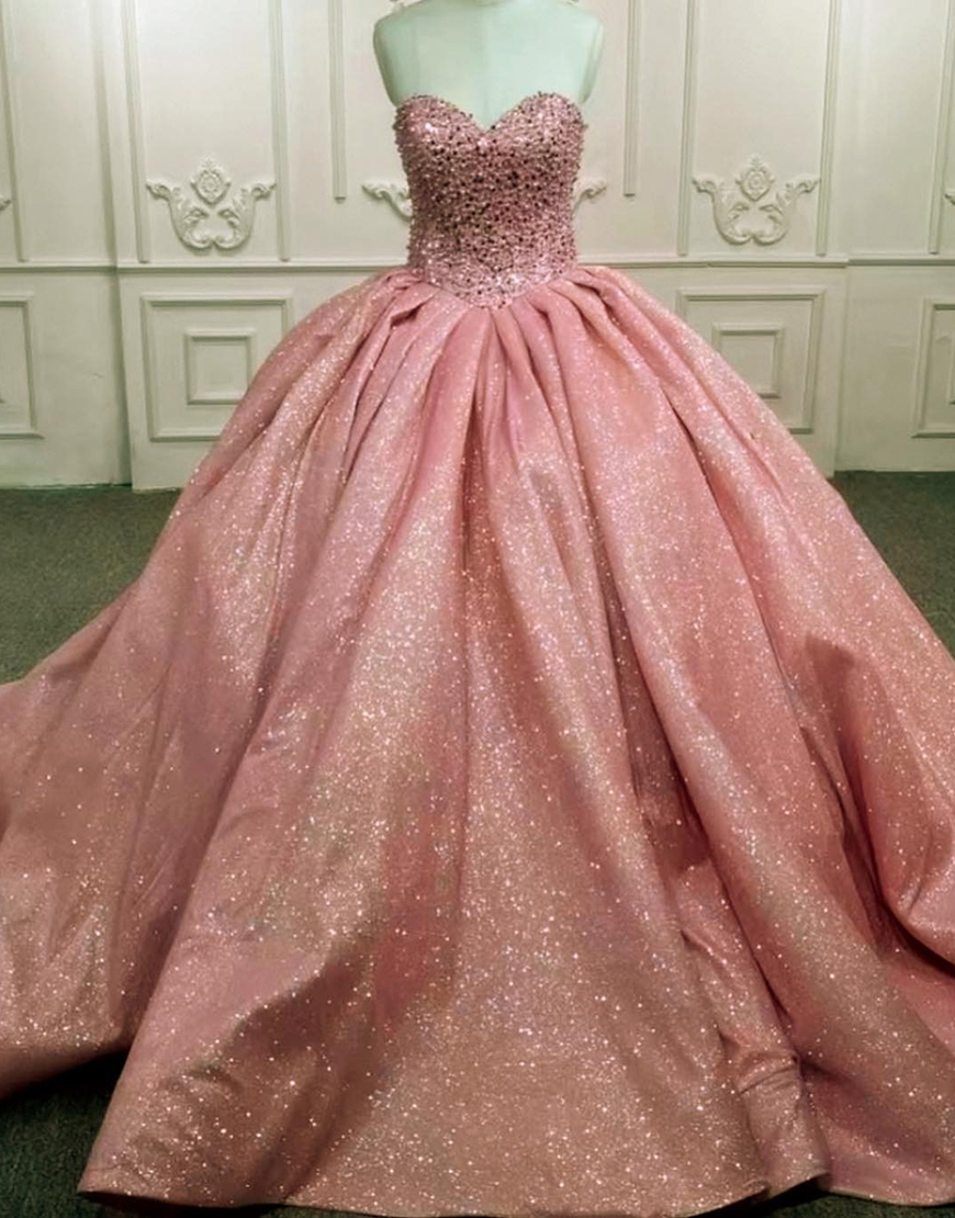 Sparkly Lilac Princess Ball Gown Sequins Sweetheart Long Quinceanera Dress