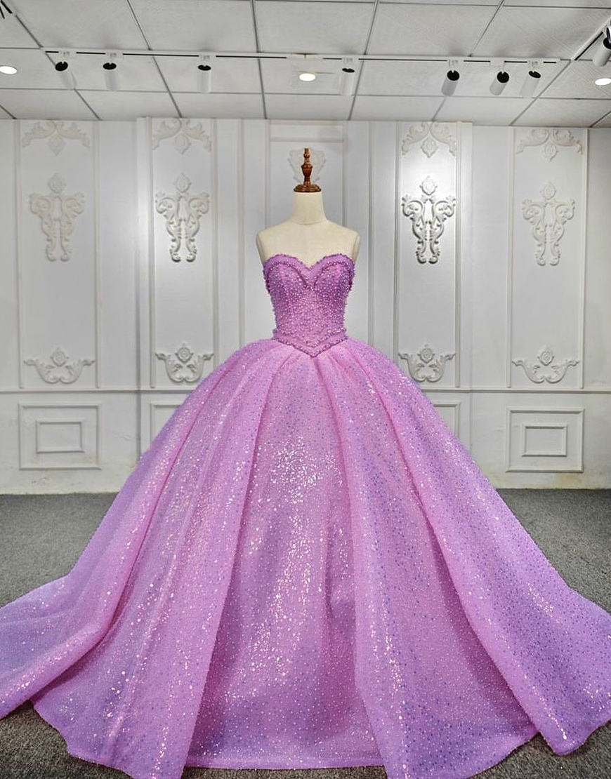 Sparkly Purple Sweetheart Corset Sequins Princess Ball Gown Long Quinceanera Dress