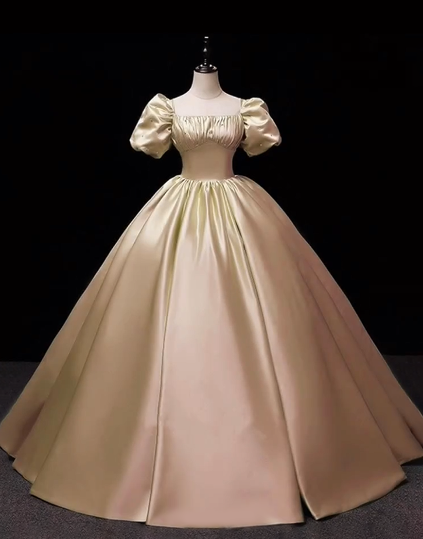 Sage Satin Square Neck Princess Ball Gown Long Quinceanera Dress with Sleeves