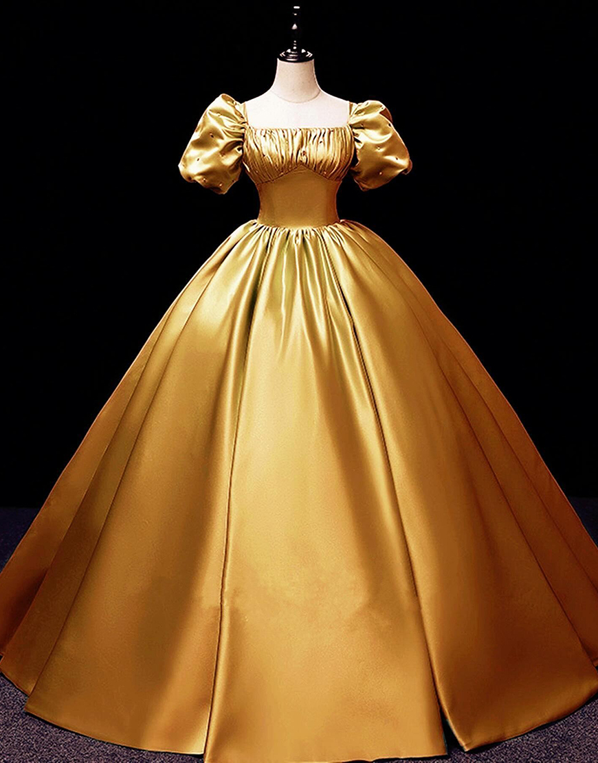 Sage Satin Square Neck Princess Ball Gown Long Quinceanera Dress with Sleeves