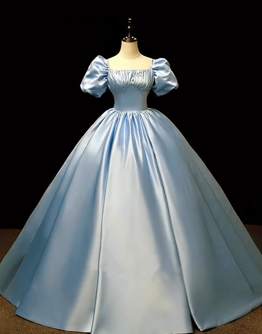 Sage Satin Square Neck Princess Ball Gown Long Quinceanera Dress with Sleeves