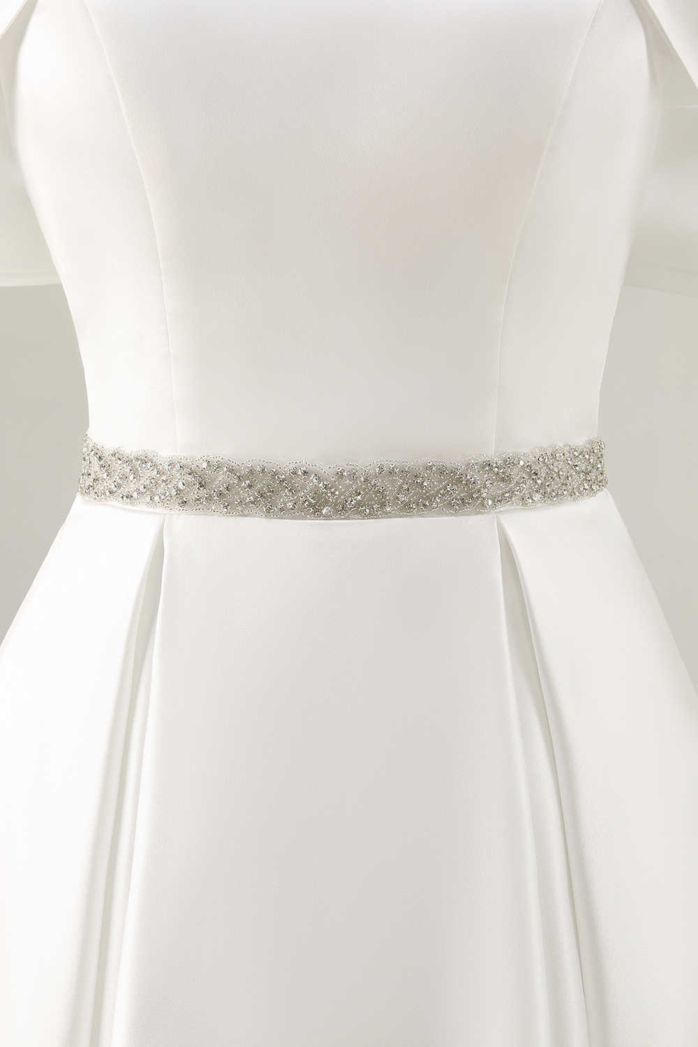 Ivory Off the Shoulder High-Low Graduation Dress with Rhinestones