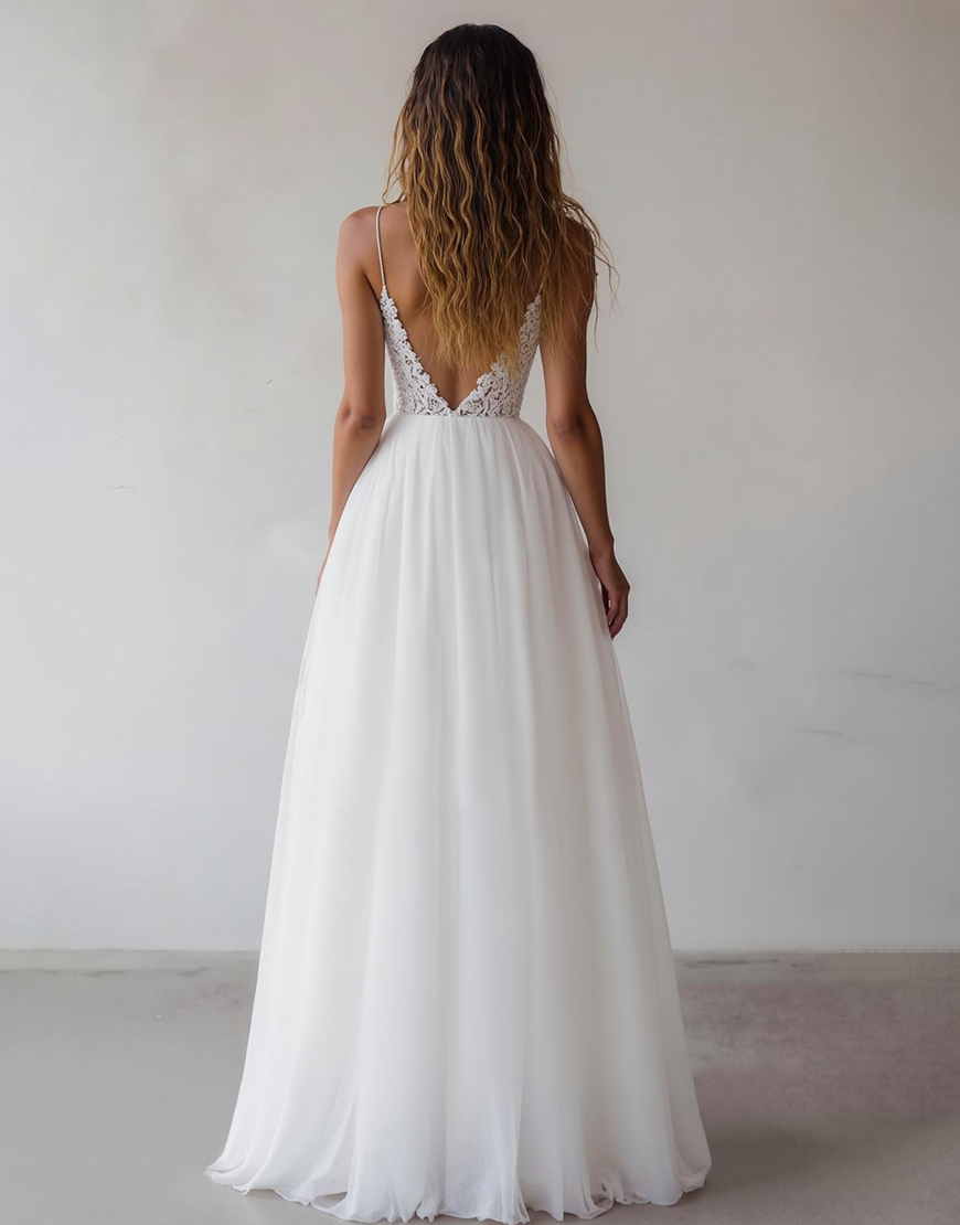 White Spaghetti Straps A Line Tulle Maxi Rehearsal Dinner Dress with Lace