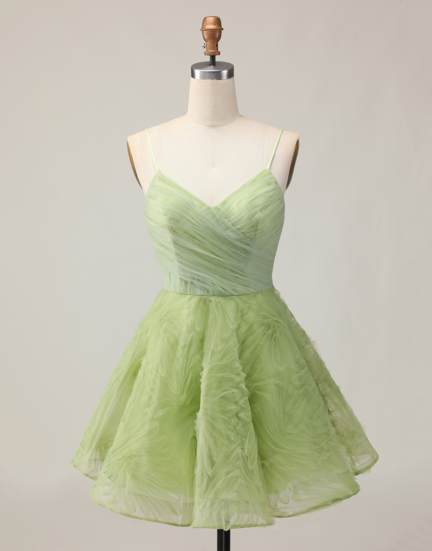 Green Spaghetti Straps Short A Line Homecoming Dress