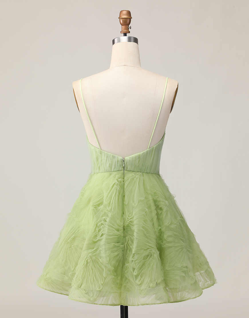 Green Spaghetti Straps Short A Line Homecoming Dress