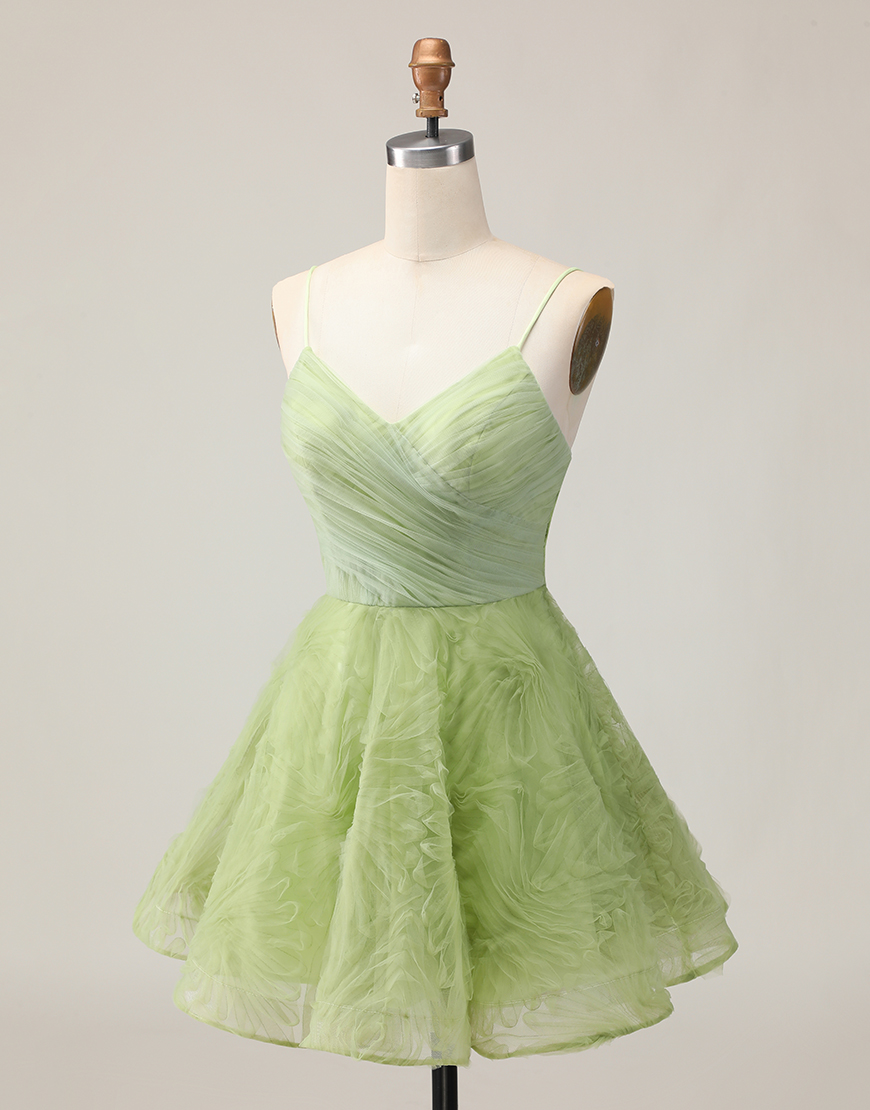 Green Spaghetti Straps Short A Line Homecoming Dress