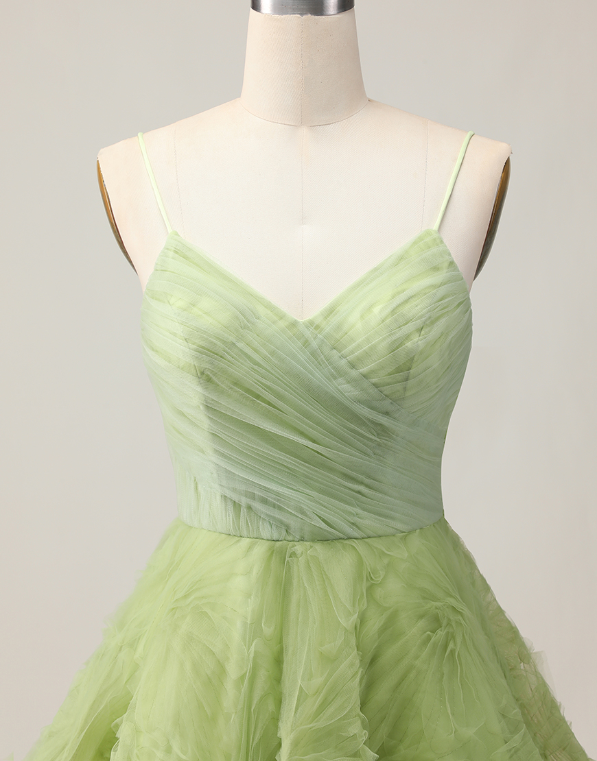 Green Spaghetti Straps Short A Line Homecoming Dress