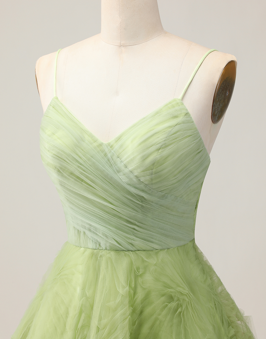 Green Spaghetti Straps Short A Line Homecoming Dress