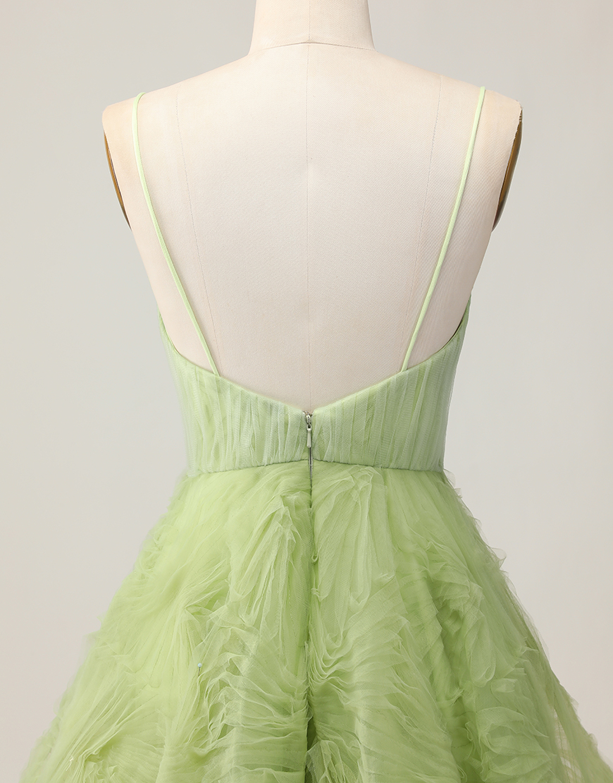 Green Spaghetti Straps Short A Line Homecoming Dress