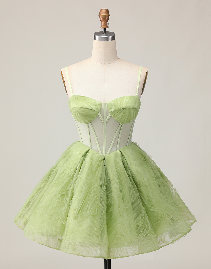 Green A Line Spaghetti Straps Short Corset Homecoming Dress