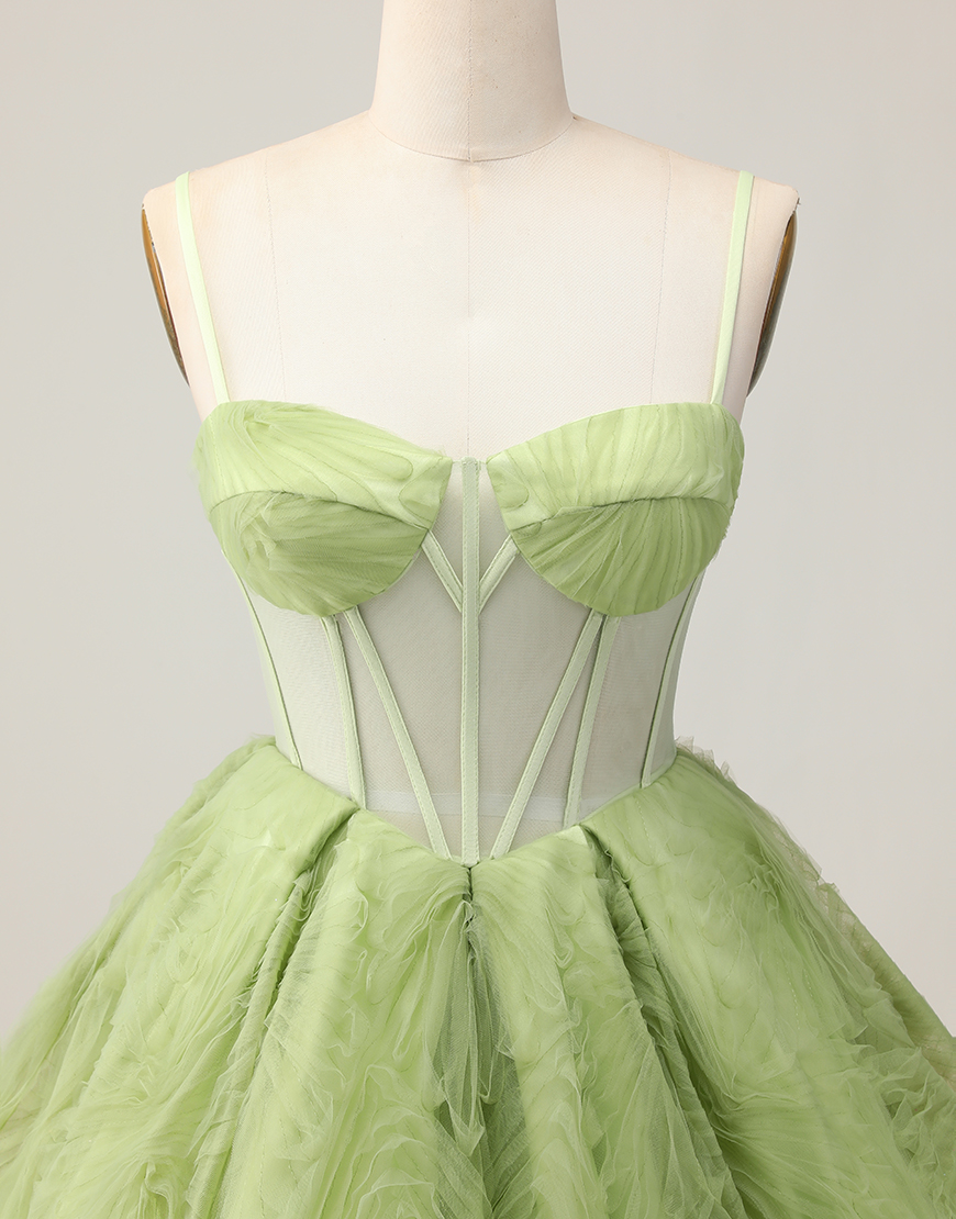 Green A Line Spaghetti Straps Short Corset Homecoming Dress