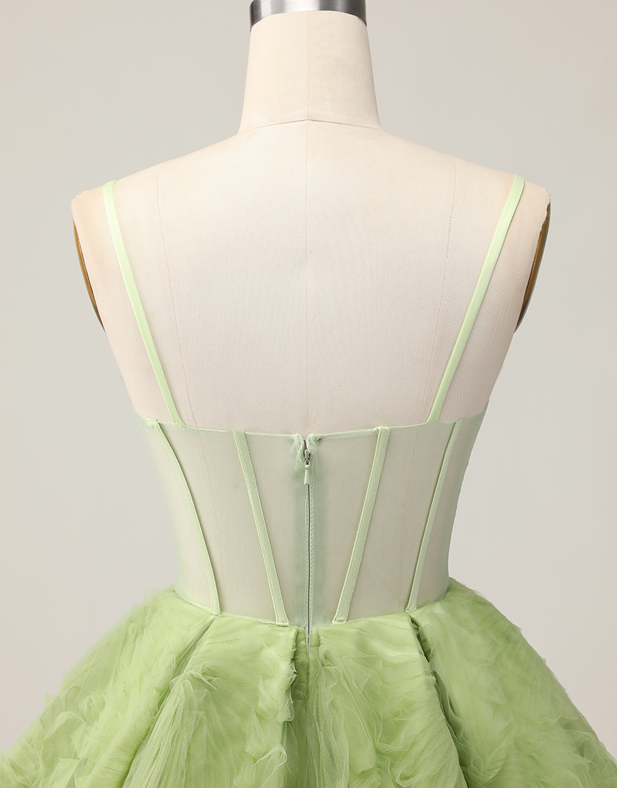 Green A Line Spaghetti Straps Short Corset Homecoming Dress