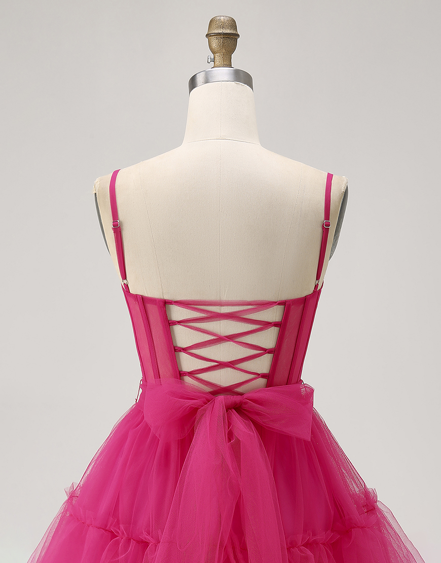 Sparkly Fuchsia A Line Tulle Short Homecoming Dress with Beading