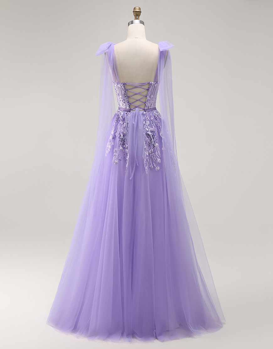 Sparkly Purple A Line Long Prom Dress with Sequins