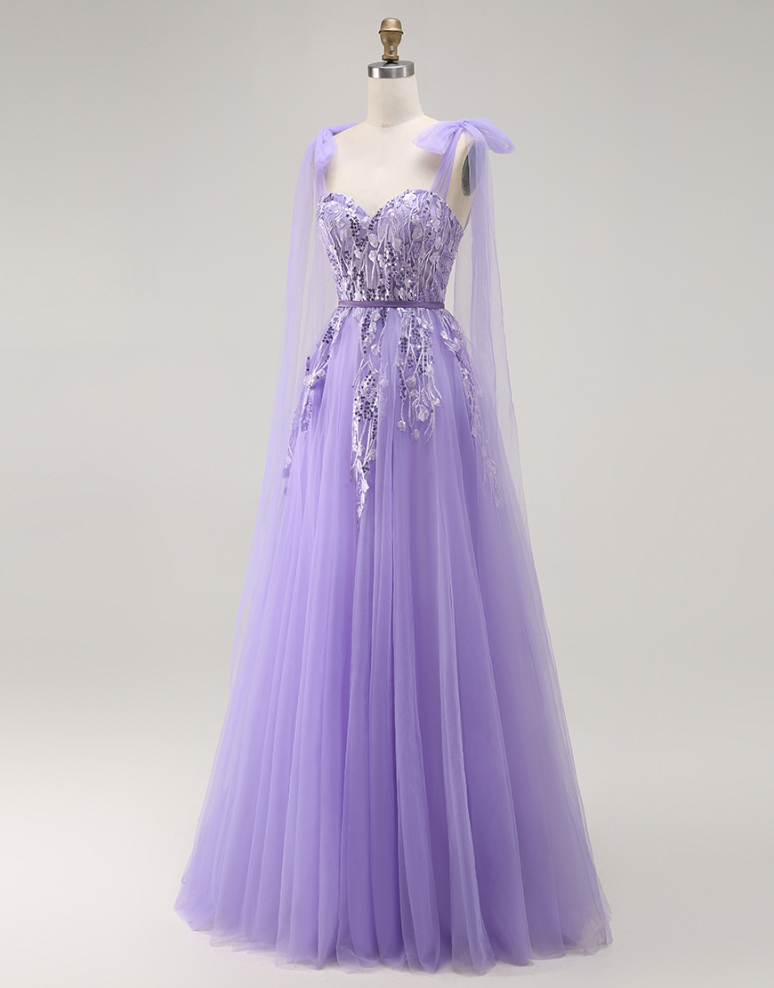 Sparkly Purple A Line Long Prom Dress with Sequins