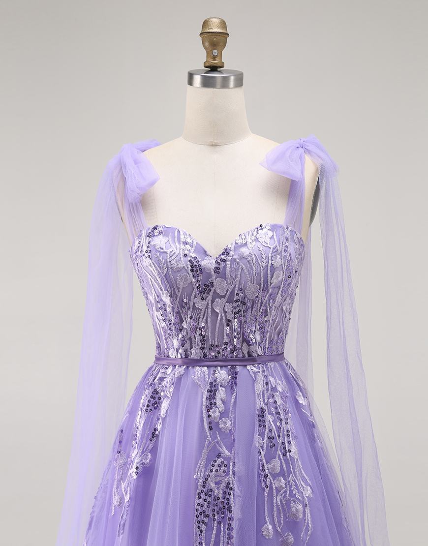 Sparkly Purple A Line Long Prom Dress with Sequins