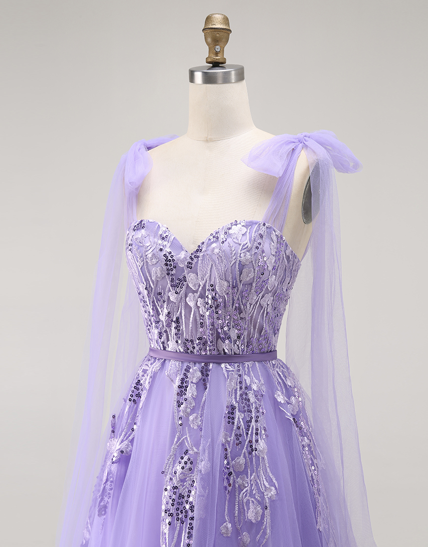 Sparkly Purple A Line Long Prom Dress with Sequins