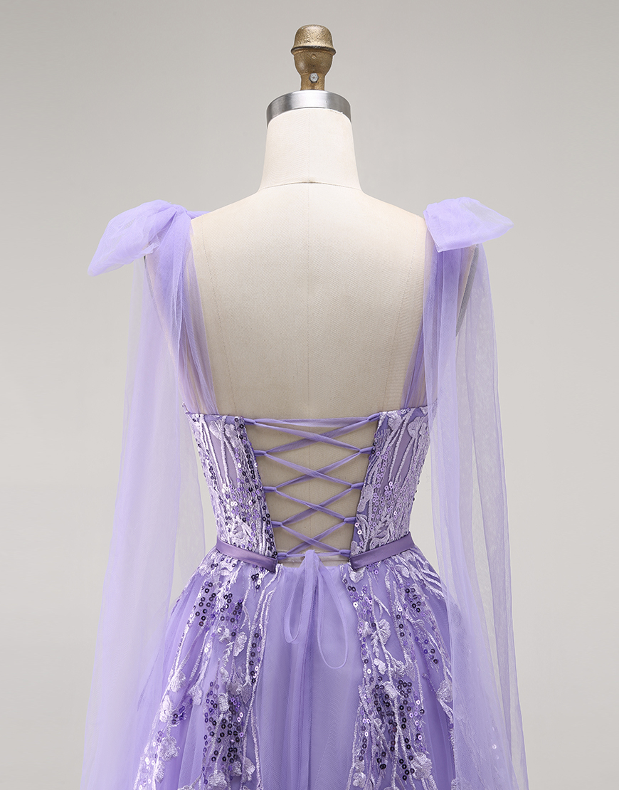 Sparkly Purple A Line Long Prom Dress with Sequins