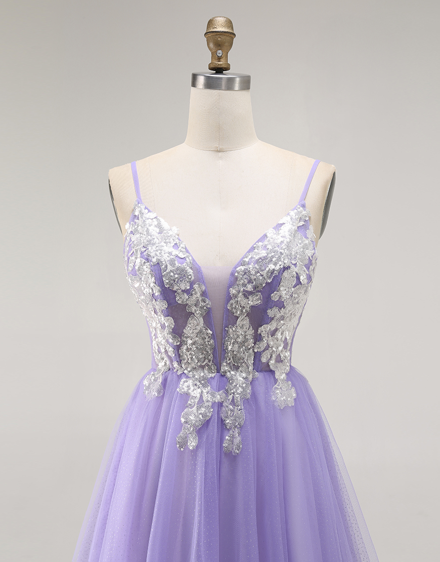 Sparkly Purple A Line Corset Long Prom Dress with Sequins