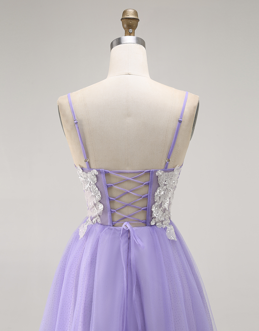 Sparkly Purple A Line Corset Long Prom Dress with Sequins
