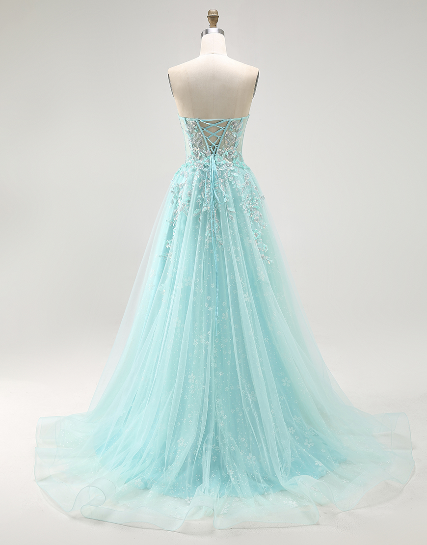 Sparkly Green A Line Corset Long Prom Dress with Lace