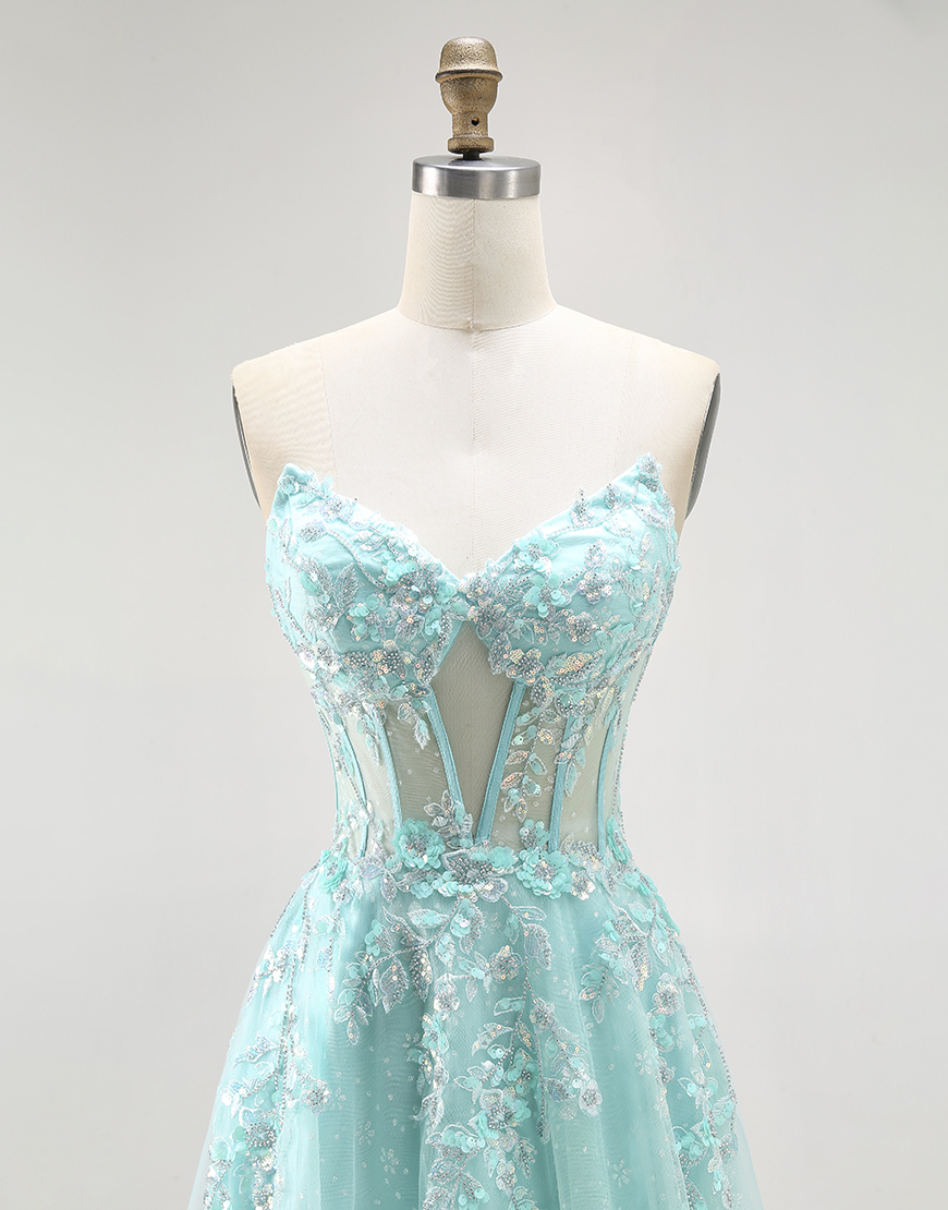 Sparkly Green A Line Corset Long Prom Dress with Lace