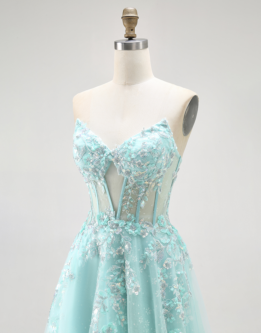 Sparkly Green A Line Corset Long Prom Dress with Lace