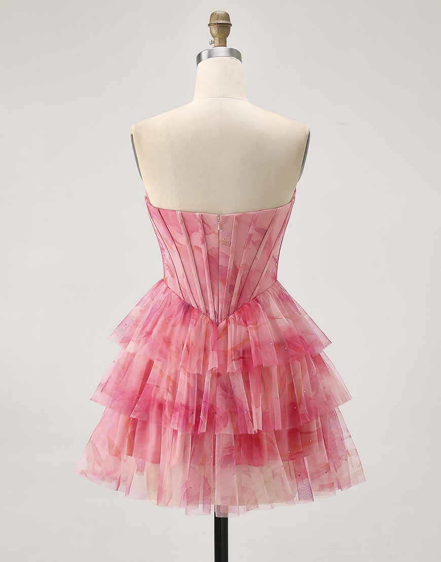 Sparkly Red Corset Short Tiered Beaded Homecoming Dress with Ruffles