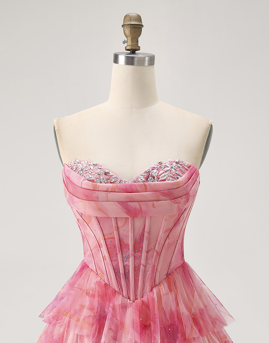 Sparkly Red Corset Short Tiered Beaded Homecoming Dress with Ruffles