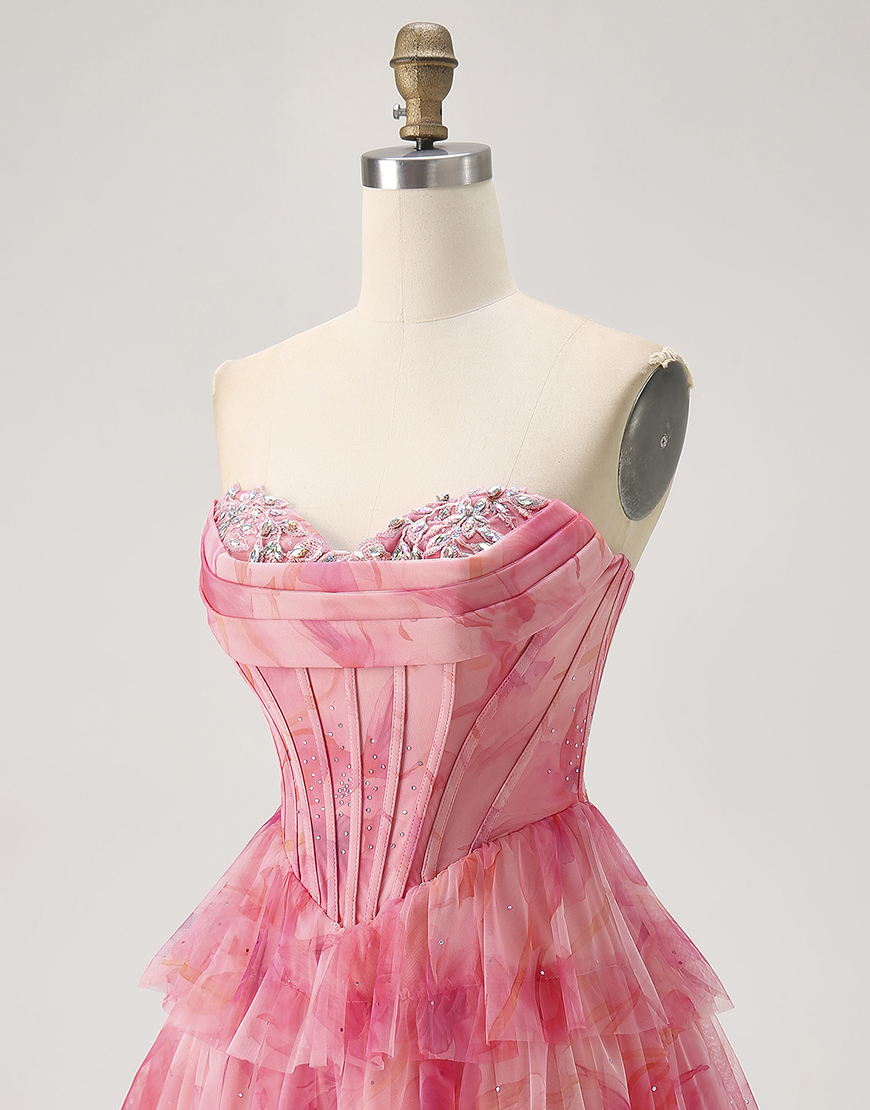 Sparkly Red Corset Short Tiered Beaded Homecoming Dress with Ruffles