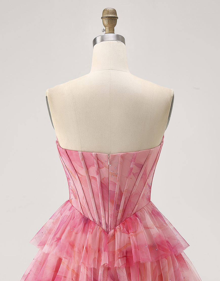 Sparkly Red Corset Short Tiered Beaded Homecoming Dress with Ruffles