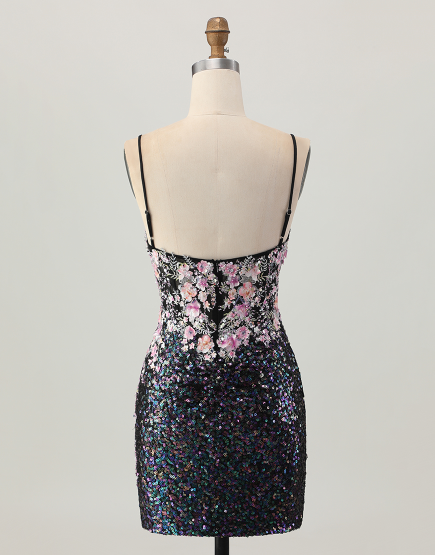 Sparkly White Floral Sequin Bodycon Short Corset Homecoming Dress