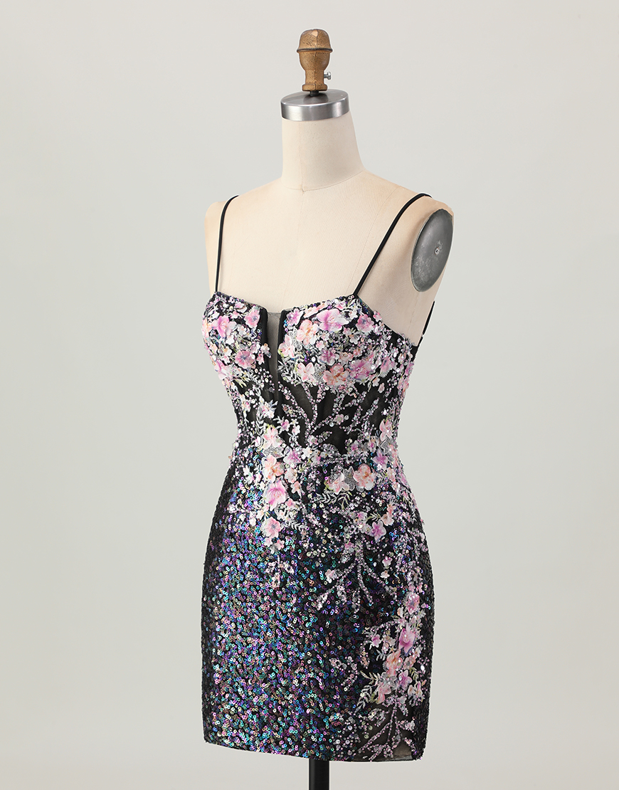 Sparkly White Floral Sequin Bodycon Short Corset Homecoming Dress