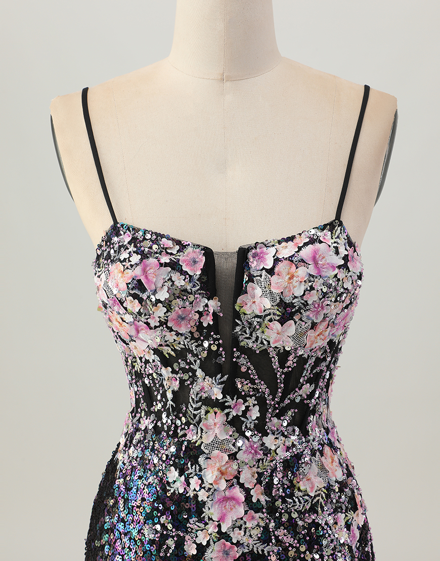 Sparkly White Floral Sequin Bodycon Short Corset Homecoming Dress