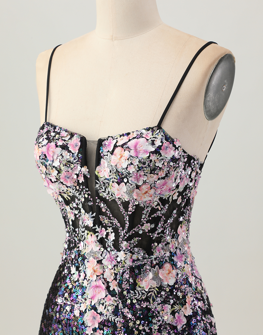 Sparkly White Floral Sequin Bodycon Short Corset Homecoming Dress