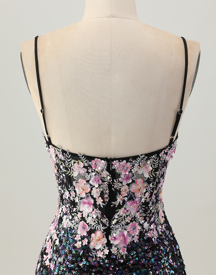 Sparkly White Floral Sequin Bodycon Short Corset Homecoming Dress