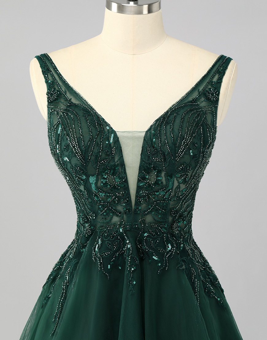 Sparkly Dark Green A Line Short Homecoming Dress with Beading
