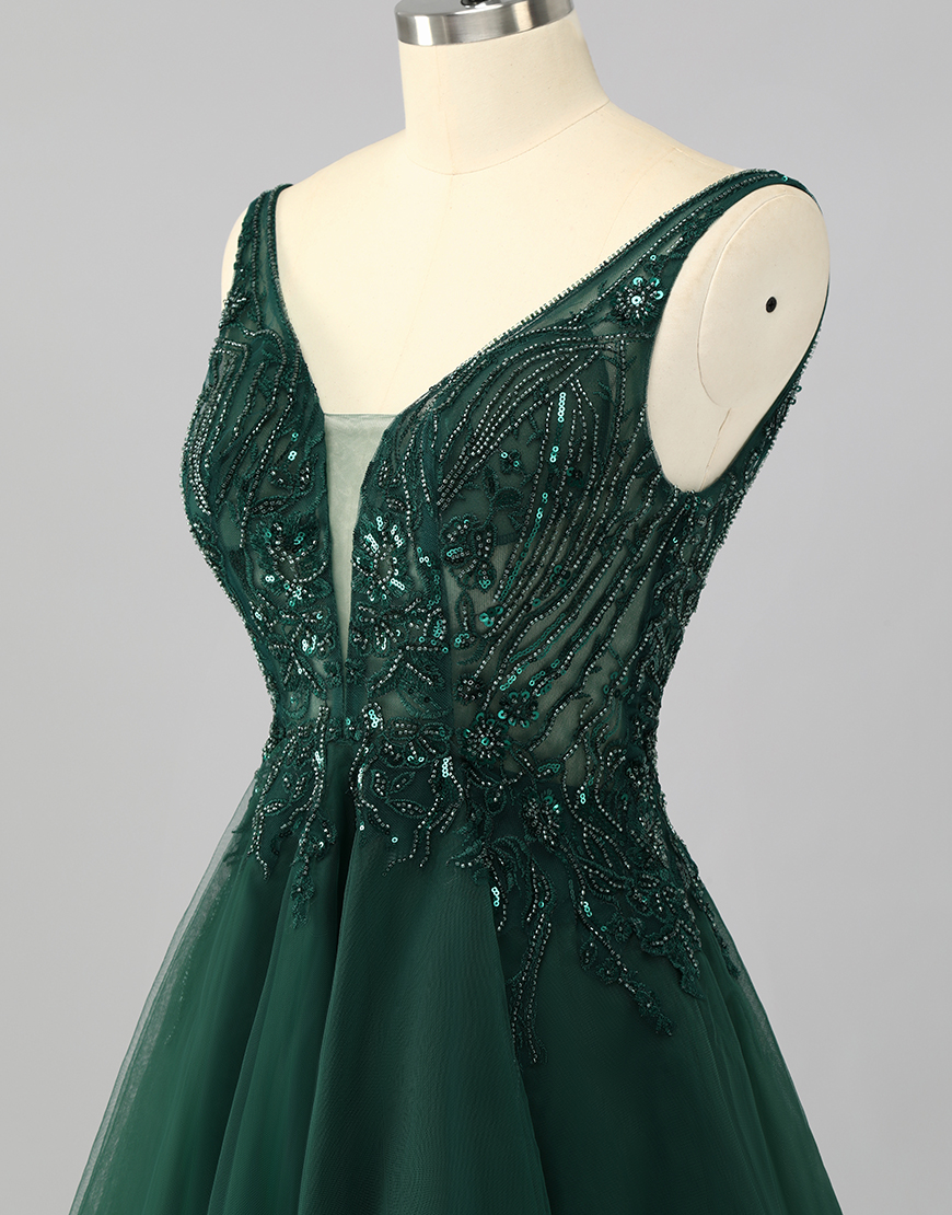 Sparkly Dark Green A Line Short Homecoming Dress with Beading