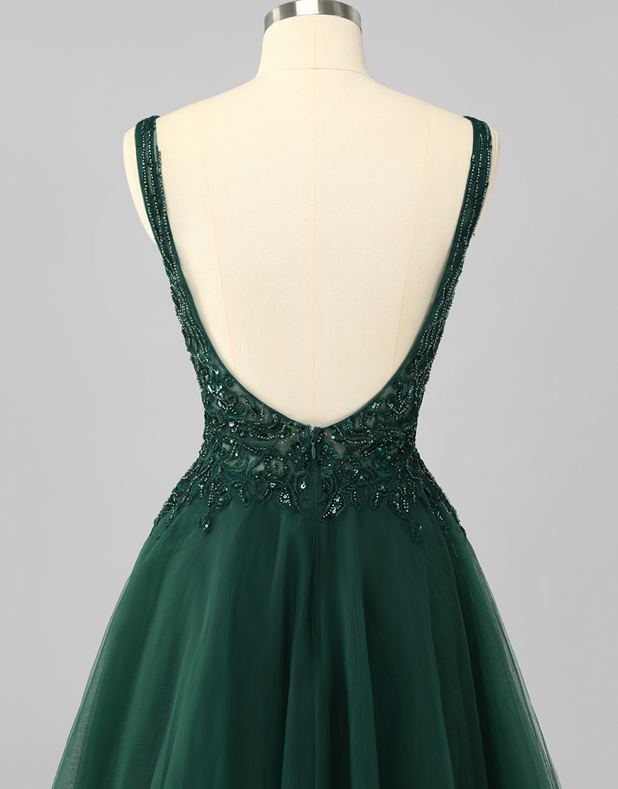 Sparkly Dark Green A Line Short Homecoming Dress with Beading