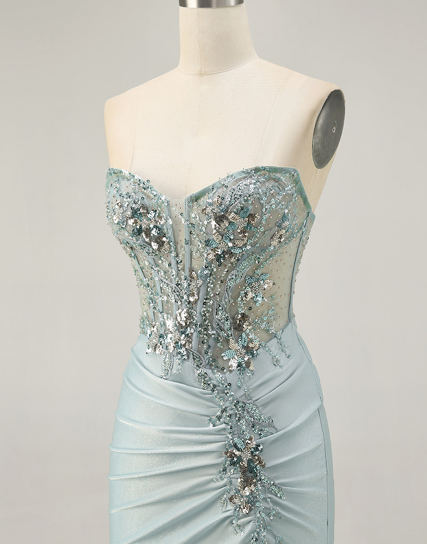 Sparkly Grey Green Tight Short Corset Homecoming Dress with Beading