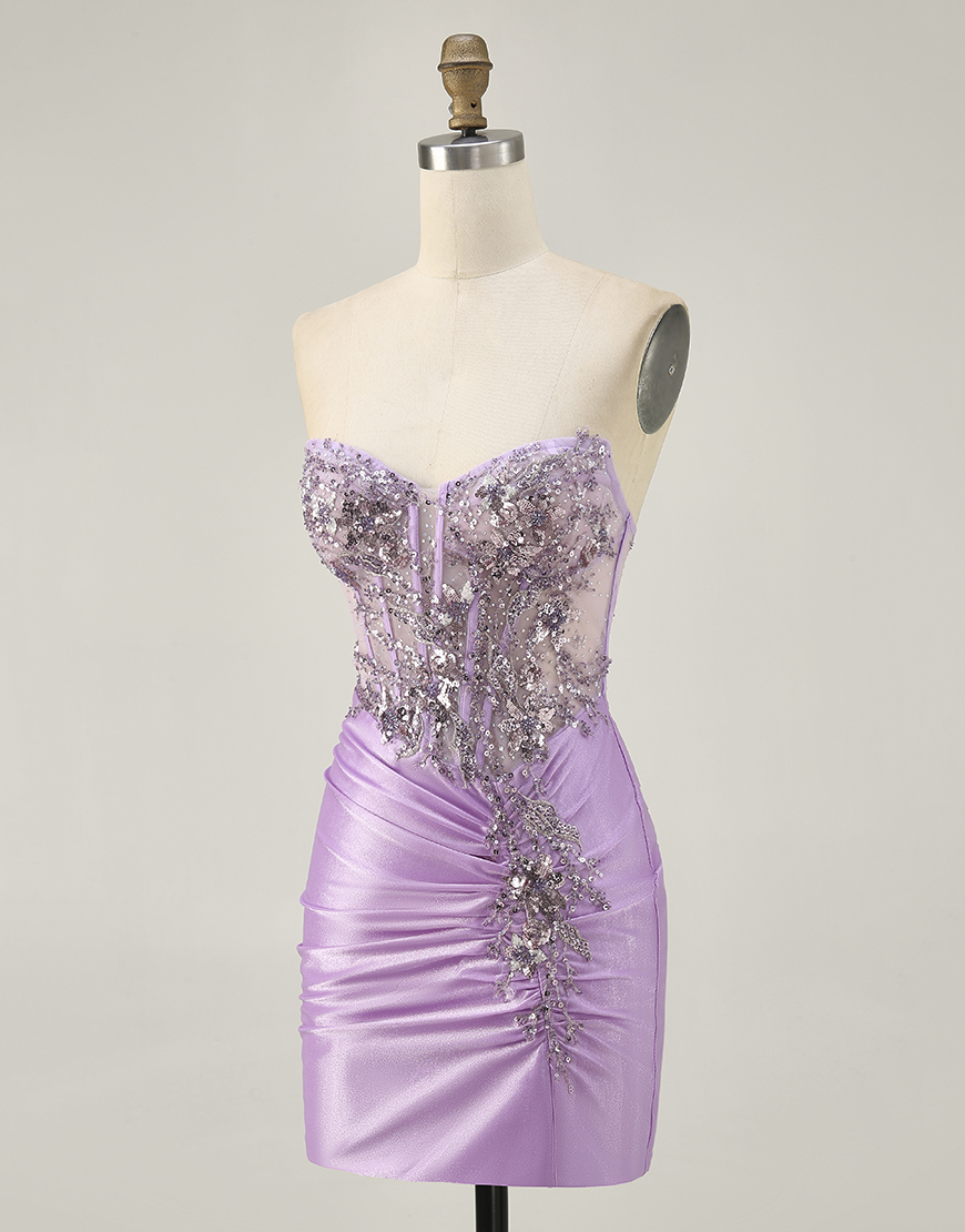 Sparkly Grey Green Tight Short Corset Homecoming Dress with Beading