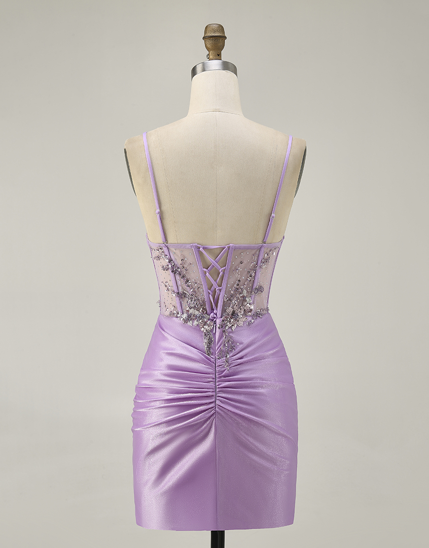 Sparkly Grey Green Tight Short Corset Homecoming Dress with Beading